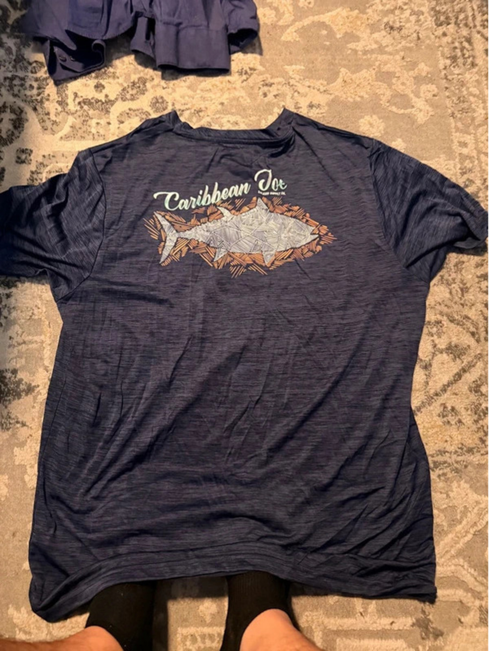 Caribbean Joe Men's T-Shirt Size XXLarge Navy Blue Fish Graphic